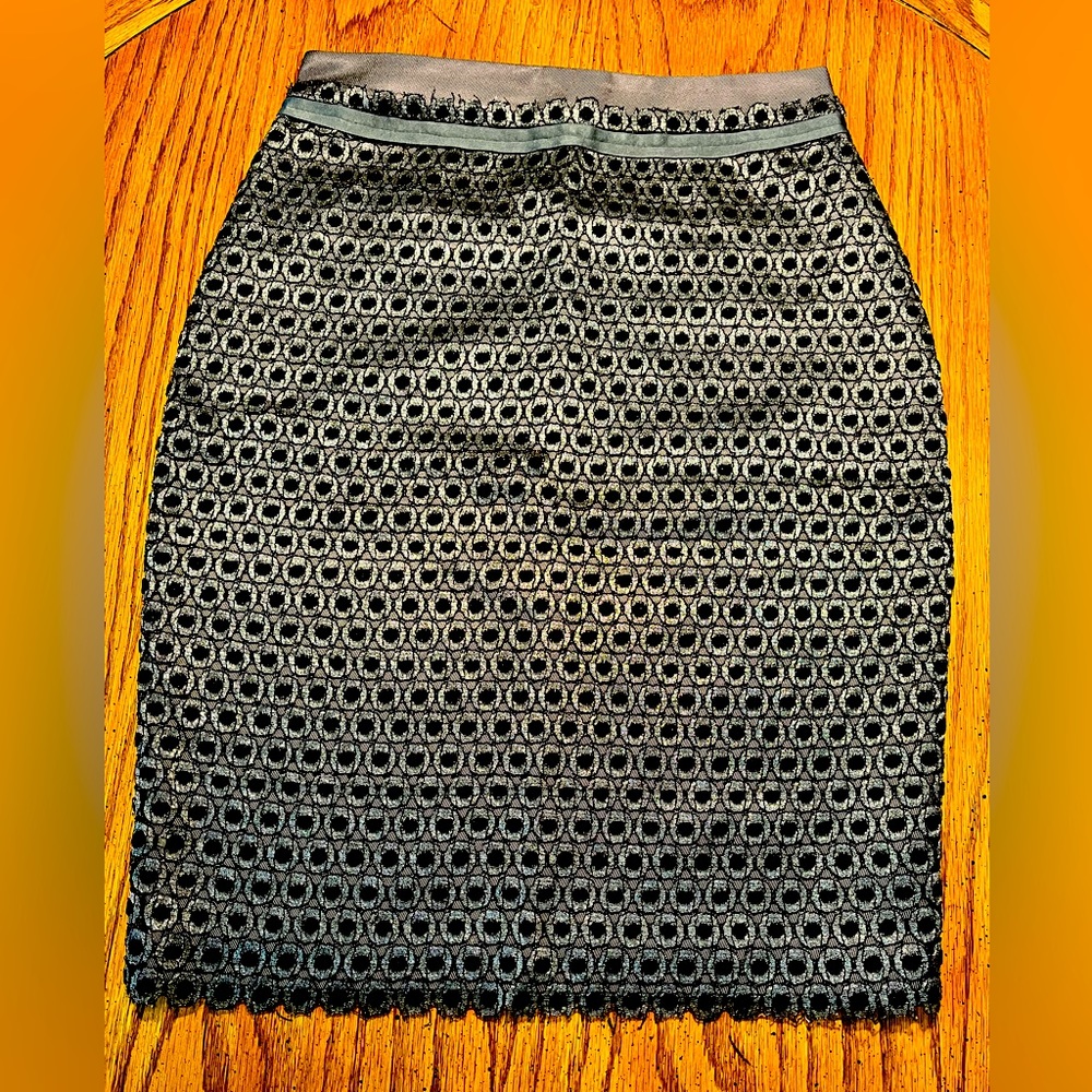 Anna Molinari Charcoal & Black Trouser-style Pencil Skirt w/ Lace Overlay. Sz 2